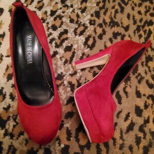 Chic Red Suede Platform High Heels